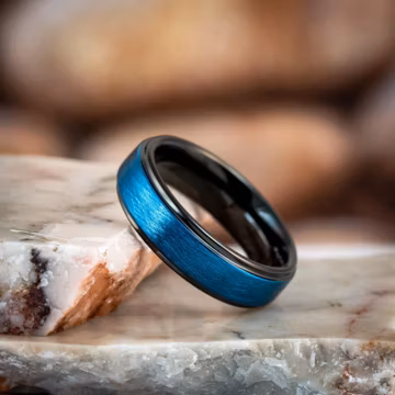 Black & Blue Engagement Ring for Men, 6mm Wide Band, Unique Male Proposal Band, Promise Ring for Him, Gift for Boyfriend