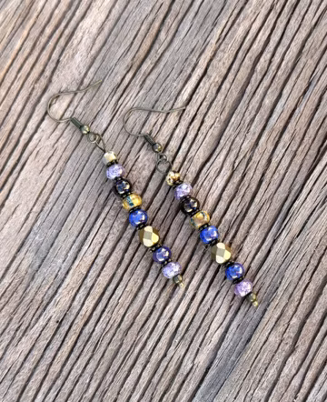 Rustic Boho Minimalist Style Dangle Earrings Brass Picasso Glass Beads Hippie Earring Simple Stacked Gypsy Beaded Frost Glass Beads J
