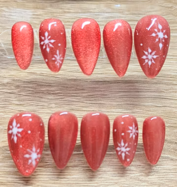 Red Sparkle Snowflakes Press-On Nails