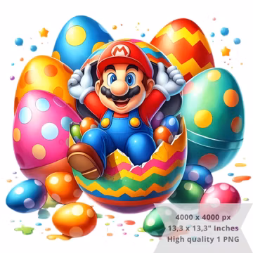 1 PNG Super Mario Splash Easter, Clipart Images, Digital design PNG file for sublimation, High Resolution, Instant Digital PNG Download