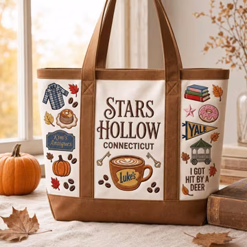 Embroidered Stars Hollow Canvas Bag, Where You Lead I Will Follow Bag, Autumn Movie Series, Autumn Festival Gift Tote Bag, Stars Hollow Fan