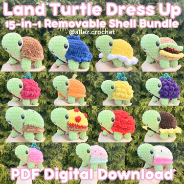 15-in-1 Land Turtle Dress Up Crochet Pattern Bundle: PDF Digital Download (With Removable Shells!)