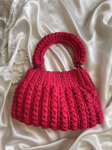 Handmade Knitting Crochet Bag Pattern Bag, Crochet Tote Bag, Bag Crochet, Handmade Pink Bag