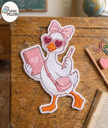Cute Duck Embroidery Patch, Back to School Patch, Preppy Iron On Patch, Aesthetic School Patch, Kawaii Animal Applique, Backpack Patch