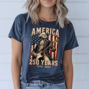 George Washington Guitar USA 250 Years of Freedom Shirt, 1776-2026 American Anniversary Shirt, 4th of July T-Shirt, USA Independence Day Tee