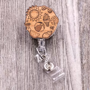 All Things Summer, Sunshine, Summer Vibes, Hot Weather, Nature: Custom Shaped Wood Badge Reel