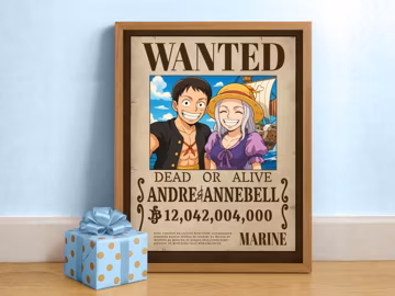 Custom Anime Wanted Poster: Anime Style Portrait, couple portrait, Personalized Pirate poster, Bounty Poster, Digital And Framed Art