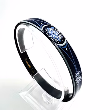 Vintage Armreif Michaela Frey Emaille | Dunkelblau Hellblau Florales Design