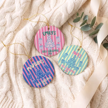Personalised Baby's First Christmas Ornament Custom Name Keepsake Gift For New Parent Stripe Ornament