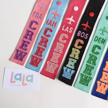 Personalized Glitter Flight CREW Name Tag, Embroidered Luggage Strap Bling, Text 3D