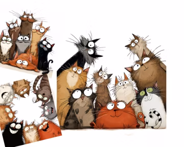 Quirky Cats Photo Clip Art, 14 Hi Res Watercolor Clipart JPG Junk Journal, Scrapbook - Digital Download