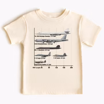 Aircraft Size Chart Youth T-Shirt, Bomber Jet Onesie, Fighter Plane Toddler Sweatshirt