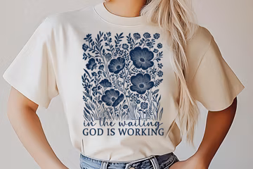 In the Waiting God Is Working Png, Floral Christian Sublimation Design, Wildflower Printable Art, Vintage Religious T-Shirt Design