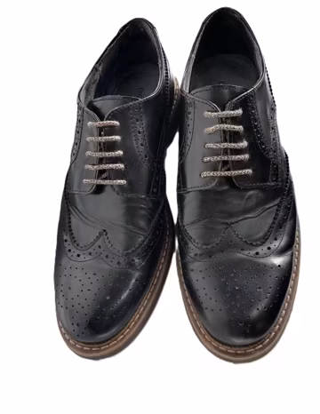 Vintage Italian Black Leather Oxford SIZE 40 EU - Wingtip Brogue Commando Sole Lace Up - Men's Shoes