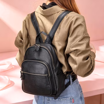 Women Leather Backpack, Full Grain Cowhide Rucksack, Soft Genuine Leather Daypack, Casual Travel School Purse, Minimalist Laptop Bag