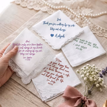 Embroidered Handwriting Lace Handkie, Personalized Handwritten Wedding Keepsake Gifts for Dad, Daughter to Mother of the Bride Handkerchief