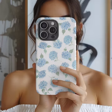 Blue Hydrangea Flower Phone Case Coastal Preppy Floral iPhone 17 16 15 14 13 12 Air Pro Max Plus Samsung Galaxy S26 Ultra Google Pixel 9 9 7