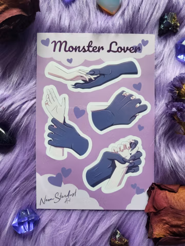 Monster Lover Hand Holding, Size Difference Sticker Sheet