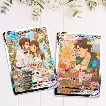 Personalized Anniversary Card, Custom Photo Pokemon Card, Anime Wedding Card, Anniversary Gift, Custom Card for Couple, Valentine's Day Gift