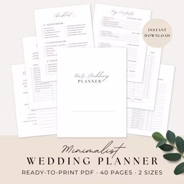 Minimalist Wedding Planner Printable PDF · Wedding Binder Pages · Checklist & Guest List · Wedding Coordination · Timeline and Emergency Kit