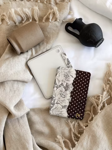 Personalized Kindle Case, Black Lace Print Polka Dot Kindle Cover, Custom Name E-Reader Case, Book Lover Gift for Her