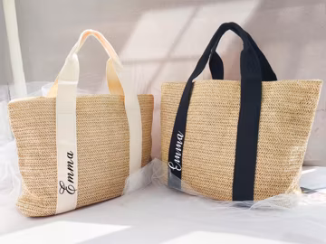 Personalized Straw Beach Bag for Bridesmaids, Custom Wedding Tote Gift