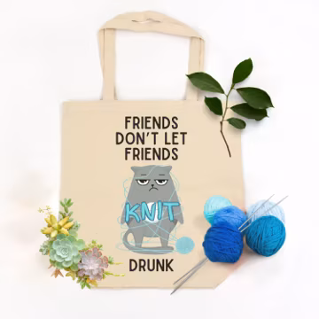 Funny Knitting Project Canvas Tote Bag, Yarn Lover Gift