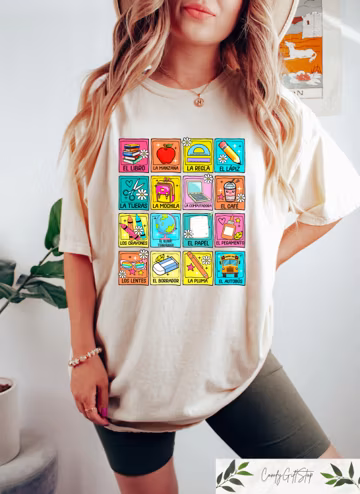 Spanish Teacher T-shirt, Maestra Loteria Shirt, Maestra Sweatshirt, Back To School Gift, Dual Language Crew Tee, Bilingual Teacher Shirt