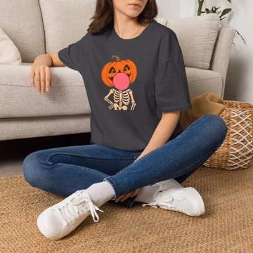 Pumpkin Head Skeleton Bubble Gum T-Shirt | Halloween Pumpkin Skeleton