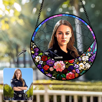 Personalized Police Retirement Suncatcher, Floral Window Decor, Thank You Gift