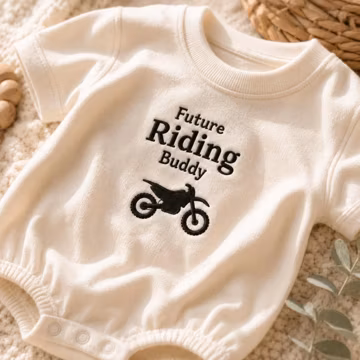 Future Riding Buddy Embroidered Romper, Dirt Bike Baby Outfit, Motocross Baby Bodysuit, Baby Gift For Biker Dad