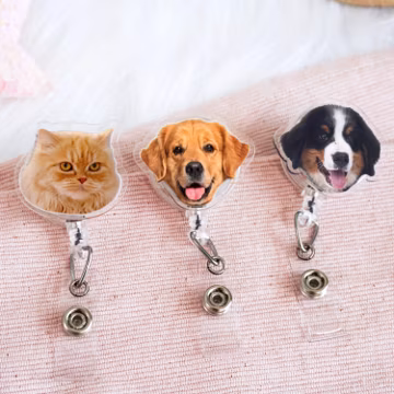 Personalized Pet Photo Badge Reel: Dog or Cat Face ID Holder,Nurse,Office Worker,Doctor,Teacher Gifts