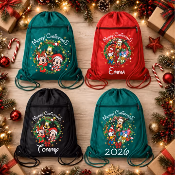Disney Christmas Bag Merry Bag, Christmas Drawstring Bag, Christmas Back bag, Christmas Minnie Bag, Christmas Mickey Bag Merry Christmas Bag