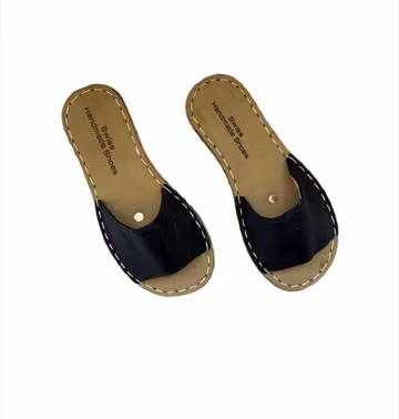 Womens Grounding Slippers | Barefoot Slippers | Black | Sustainable Handmade Leather Womens Traveler Slippers | Copper Rivets