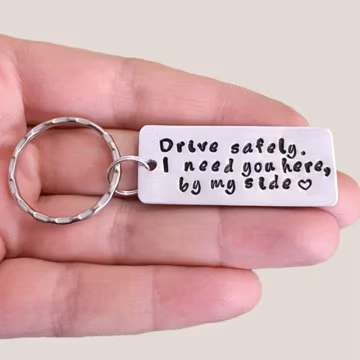 Personalized Drive Safely Keychain, Custom Engraved Key Ring, Boyfriend Gift, Couples Keychain, Husband Gift, New Driver Gift, Drive Safe