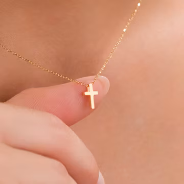 14K Solid Gold or 10K Solid Gold Tiny Cross Necklace , 10mm Small Cross Necklace for Women , Minimalist Dainty Pendant, , Christmas Gift