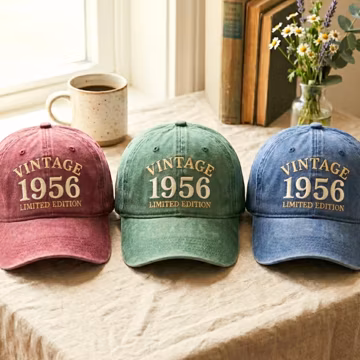 Embroidered 70th Birthday Embroidered Hat: Born in 1956 Headwear Gift, Cotton Twill Cap