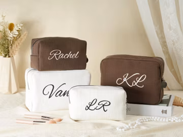 Embroidered Waffle Cosmetic Bag: Personalized Monogram Toiletry Bag, Bridesmaid Makeup Bag, Bridal Shower Gift, Gift for Her, Gift for Women