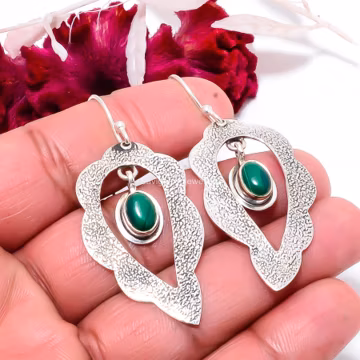 Malachite Dangle Earrings 925 Sterling Silver Green Stone Jewelry
