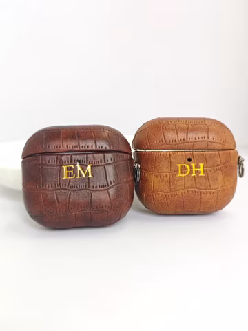Personalized Crocodile Leather AirPods Pro Case, Custom Monogram AirPods Case, Gift for Her
