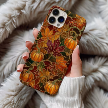 Autumn Pumpkin Stained Glass MagSafe Phone Case Magnetic iPhone 14 15 16 17 Pro Max Samsung Galaxy S26 Cover Fall Leaves Harvest
