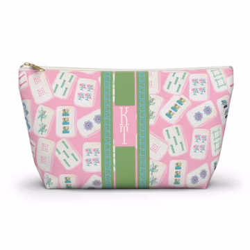 Monogrammed Mahjong Tile Bag: Pink Dragon Chinoiserie Travel Pouch, Small and Large