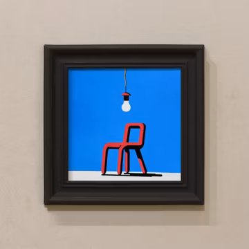 Original Minimalist Hand-Painted Oil Painting,Chair And Light Bulb,Gift For Mother's Day