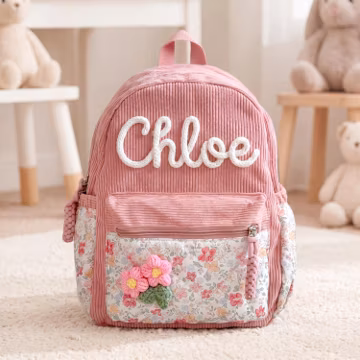 Personalized Corduroy Backpack : Toddler School Bag, Back to School Gift for Girls & Boys