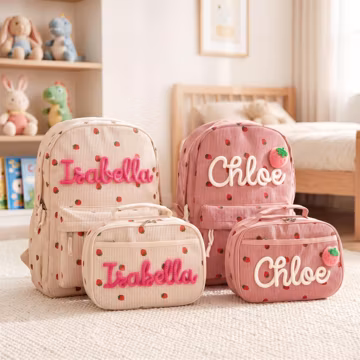 Personalized Corduroy Backpack Set: Custom Name Kids School Bag, Toddler Preschool Lunch Bag, Back to School Gift for Boys & Girls