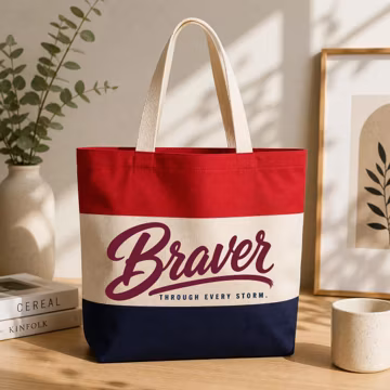 Braver Through Every Storm Inspirational Quote Tri-Color Canvas Tote Bag