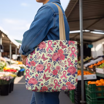 Pink Ribbon Breast Cancer Awareness Floral Butterflies Tote Bag | Survivor Gift Hope Support Tote Bag