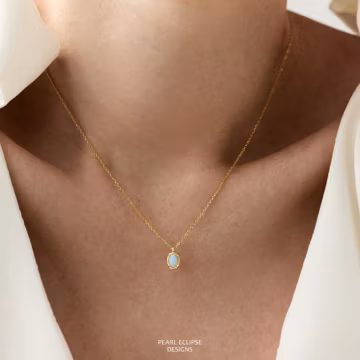 Dainty White Opal Necklace, Oval White Opal Pendant, Real Opal Necklace, Women Christmas Gift, Birthday Gift for Her, Mothers Day Gift