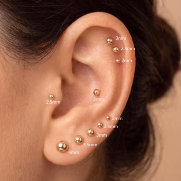 18g/16g Implant Grade Titanium Gold Ball Threadless Push In Labret Stud Earring/Nose/Tragus/Cartilage/Conch/Forward Helix Studs/FlatBack