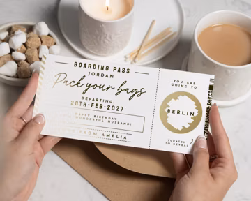 Personalised Boarding Pass Gift Voucher, Scratch To Reveal Holiday, Birthday Surprise For Husband, Custom Travel Ticket